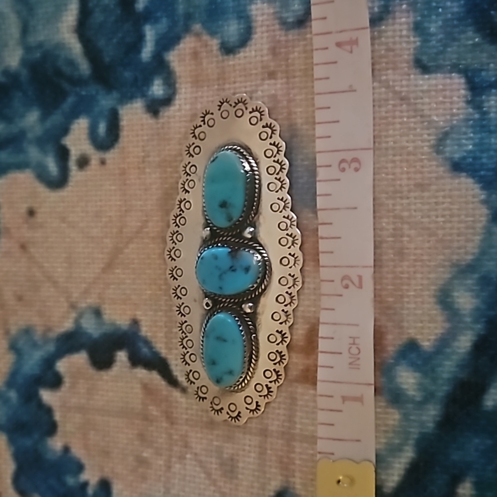Vintage Turquoise Sterling Silver Brooch - Picture 8 of 13
